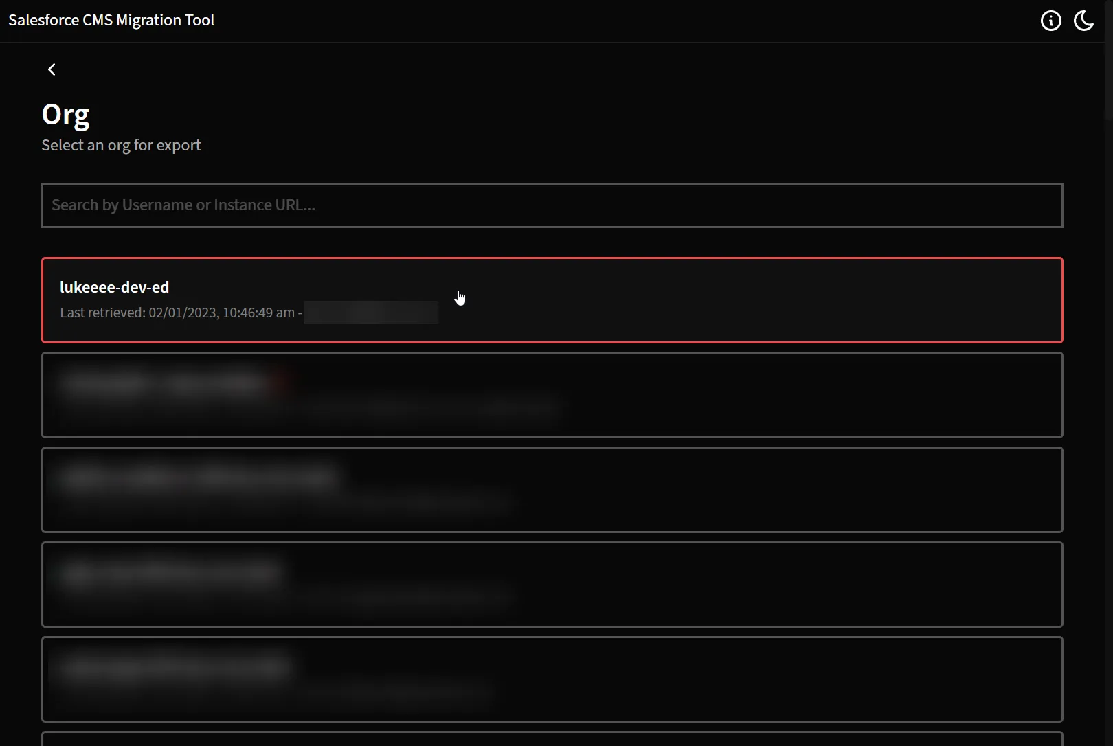 Salesforce Trekken: Select An Org Screenshot