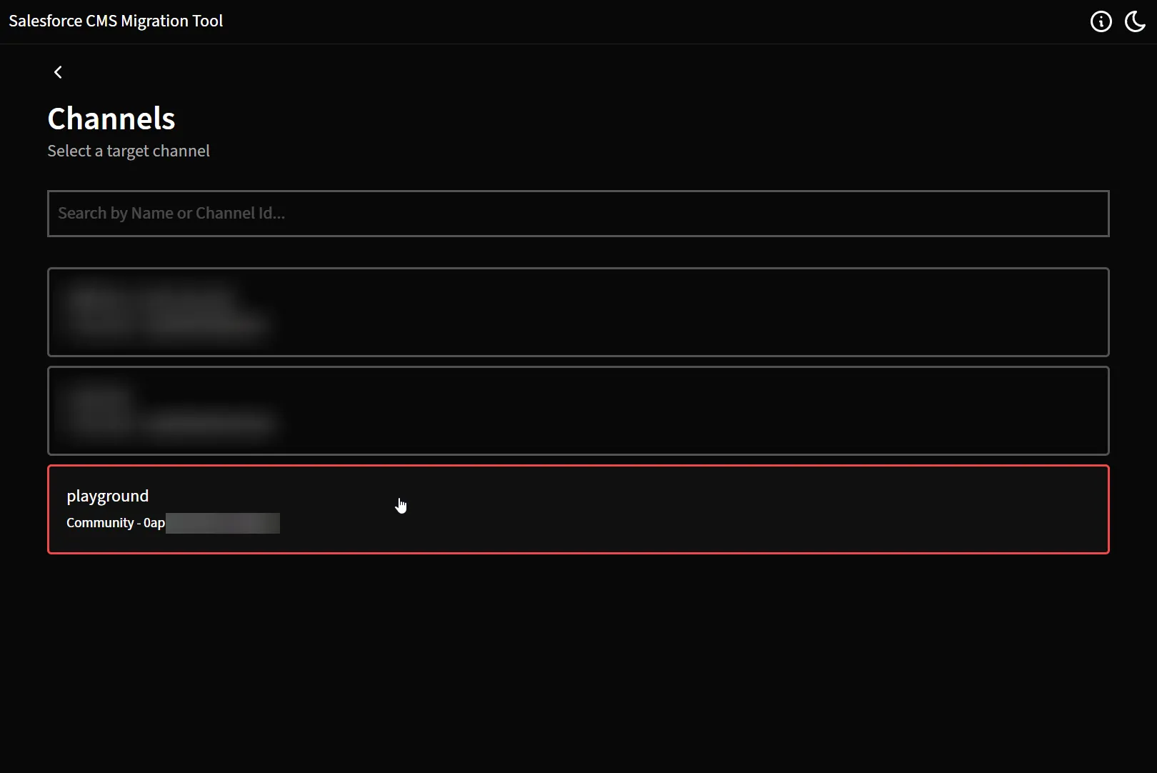 Salesforce Trekken: Select A CMS Channel Screenshot