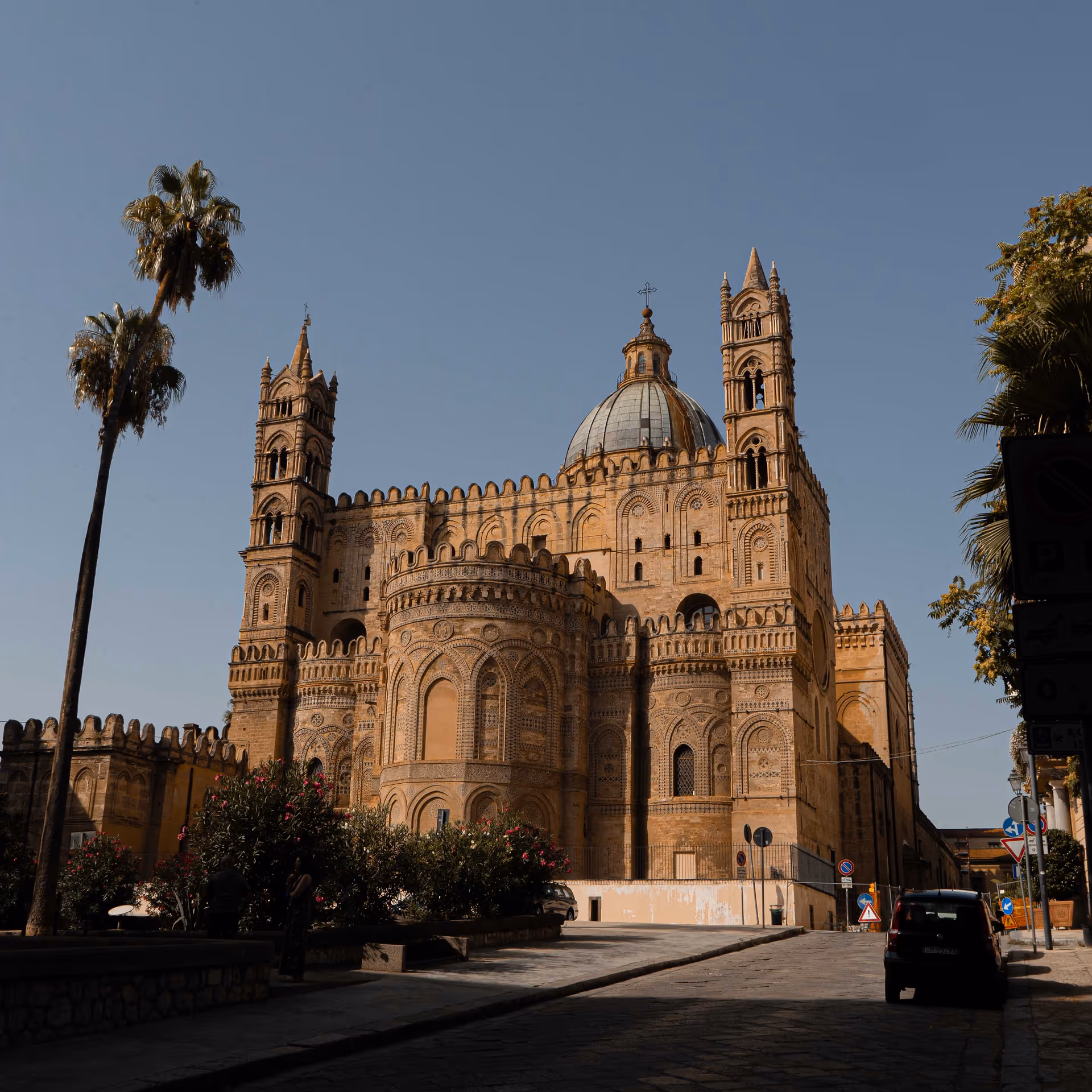 Bright blue sky over the Cattedrale di Palermo in Sicily